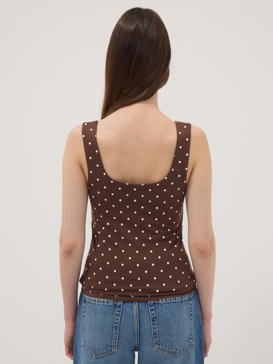 Brown fitted polka-dot stretch cotton top_3