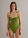 Green stretch one-piece swimsuit with removable straps_0
