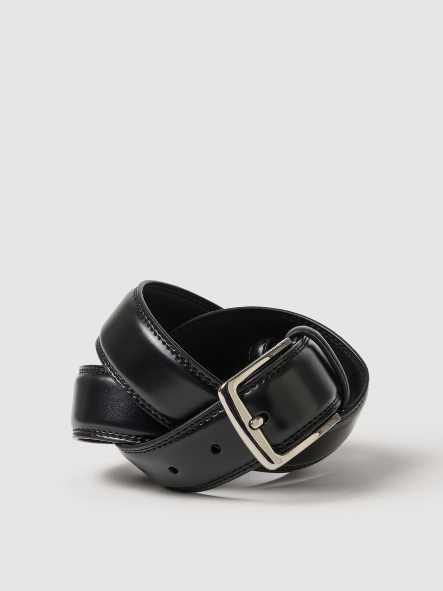 Cintura in vera pelle nera con fibbia robusta_2