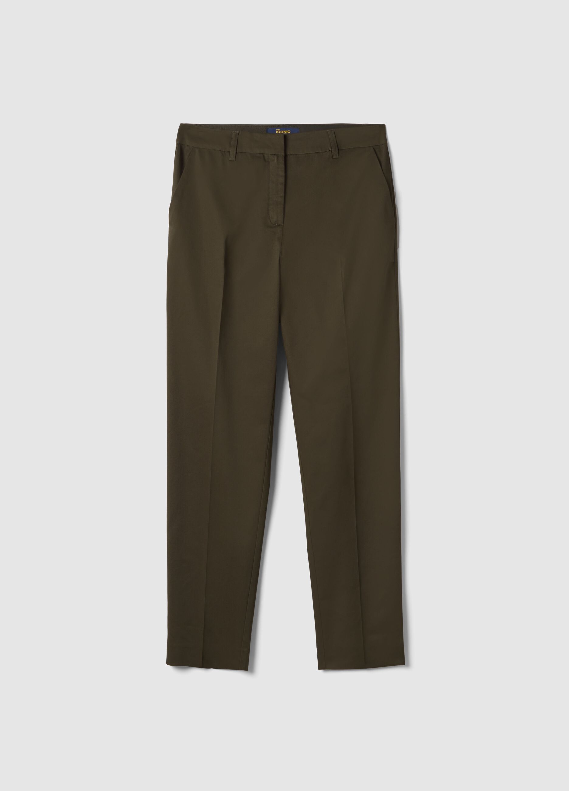 Brown stretch cotton satin trousers regular fit