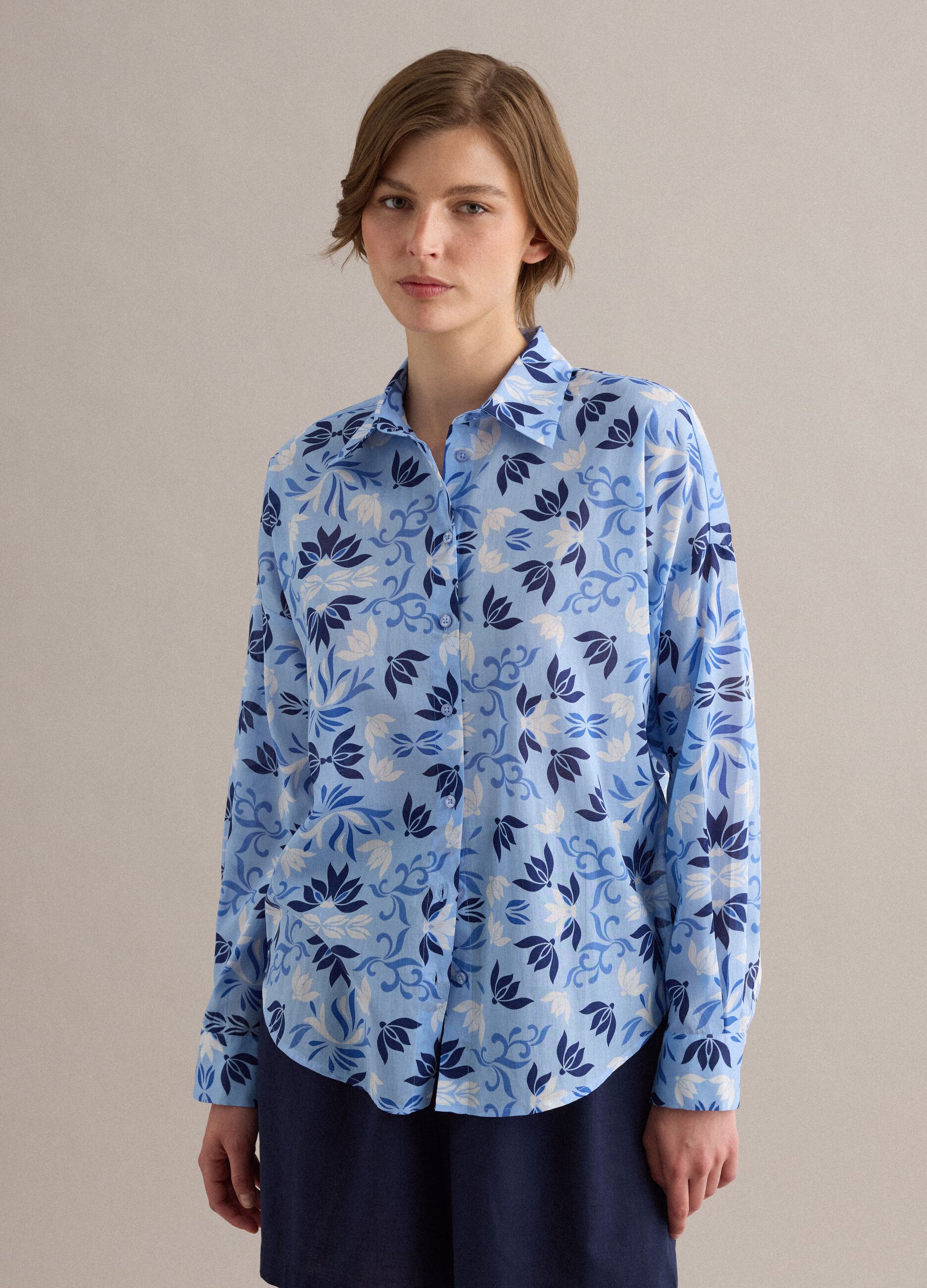 Light Blue Short-Sleeve Pure Cotton Shirt