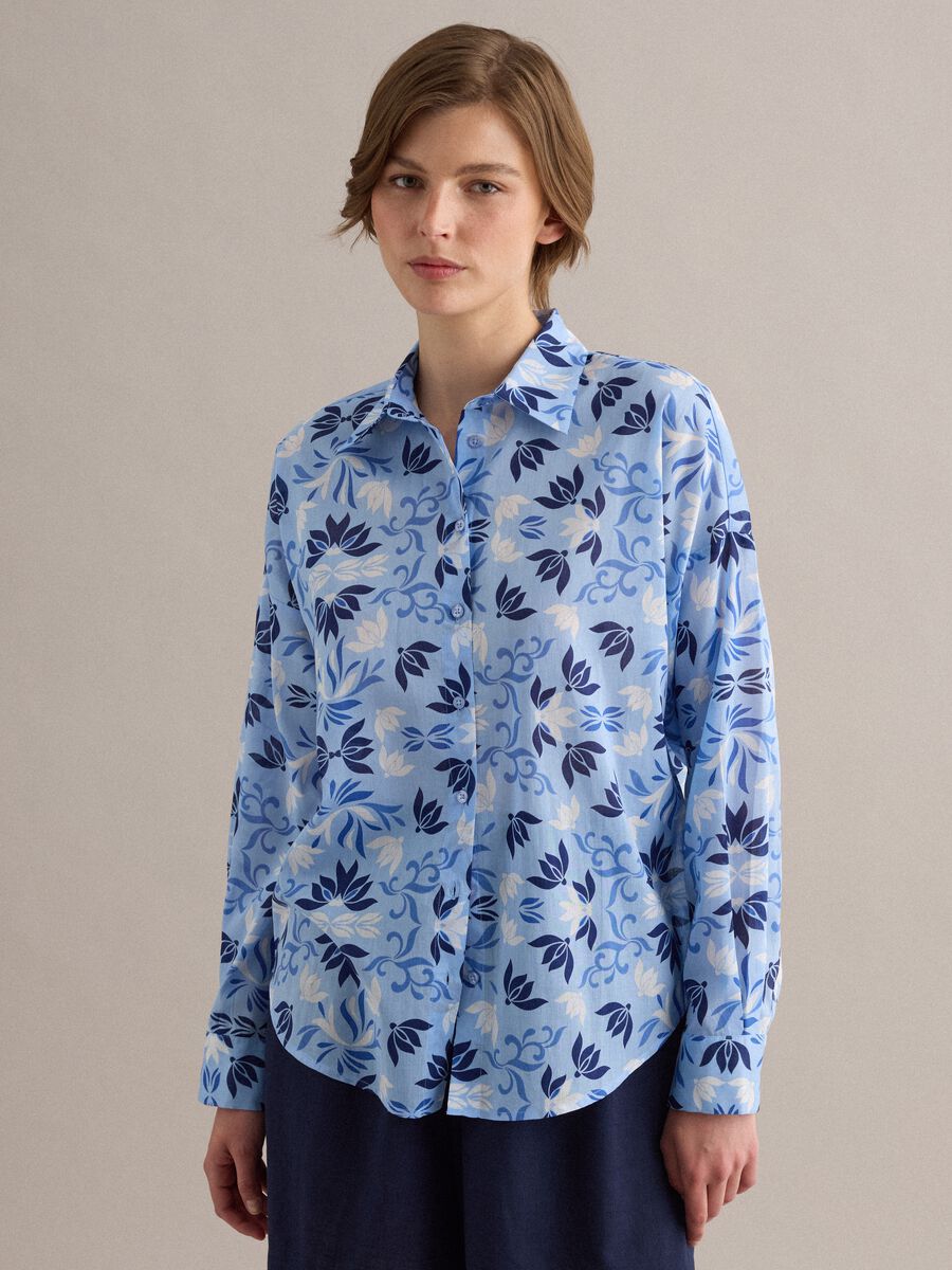 Camicia azzurra a maniche corte in puro cotone_1