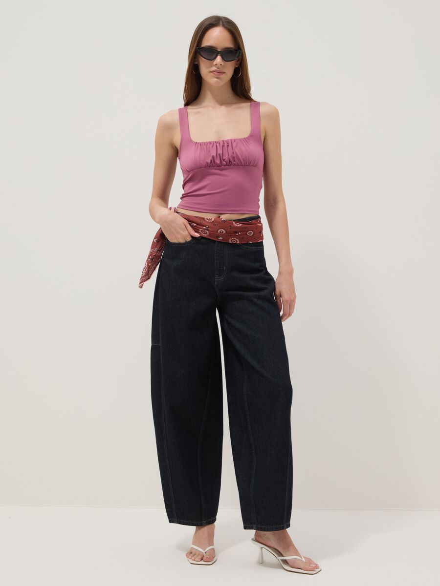 Tank top in tessuto elasticizzato rosa regular fit con pieghe_1