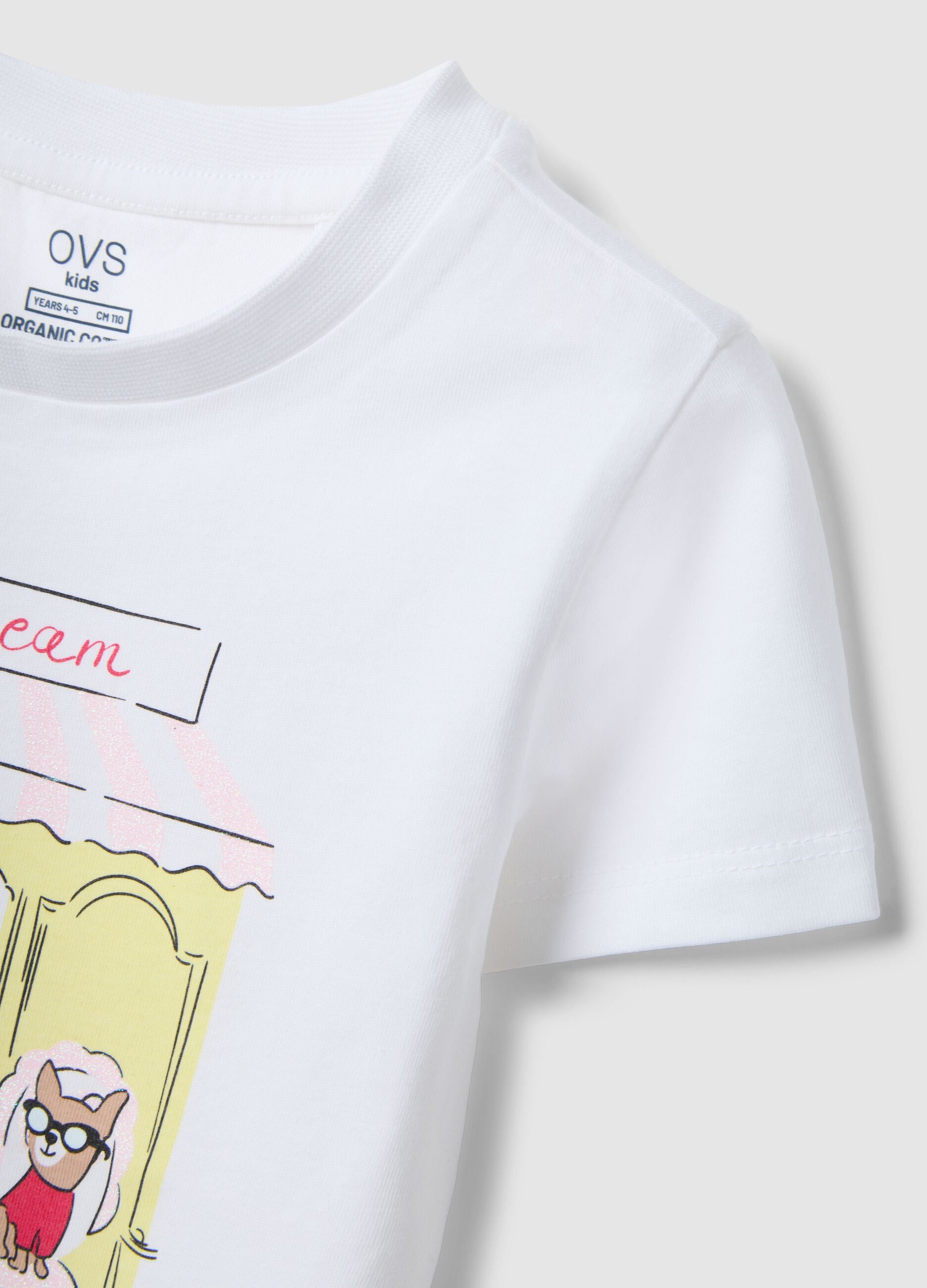 White pure cotton regular fit t-shirt with print for girls