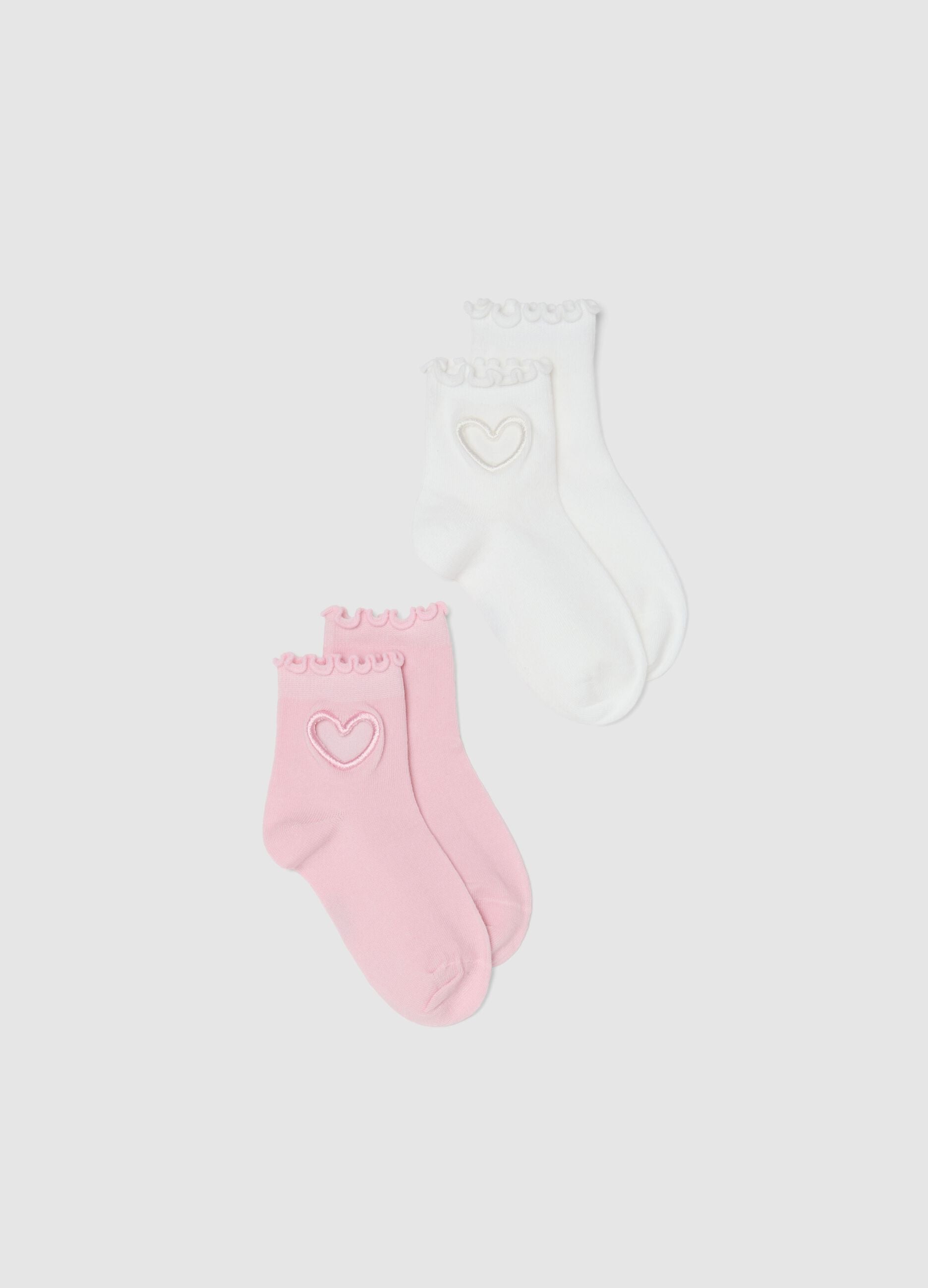 Two-pack of multicolour cotton-blend short socks for girls with heart design