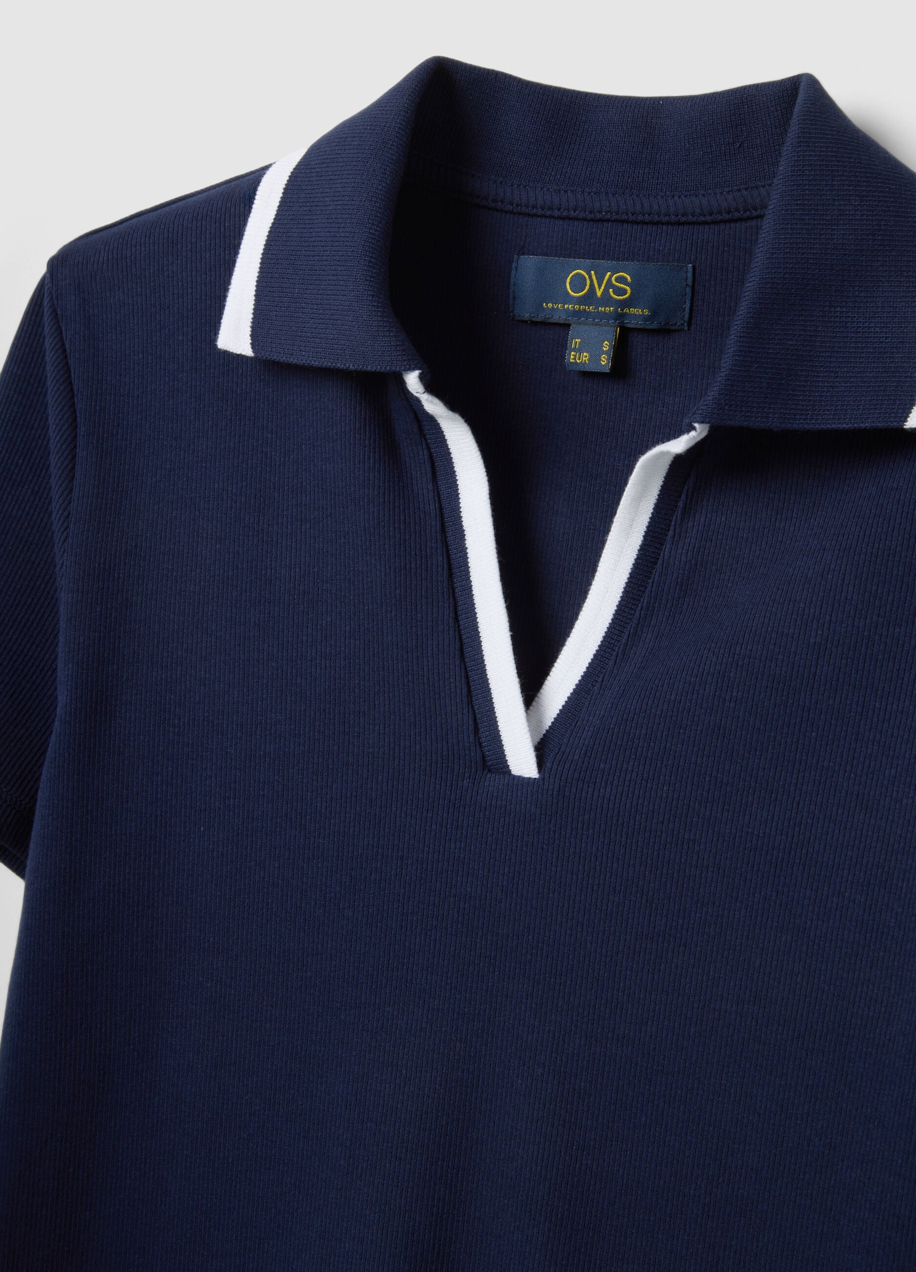 Blue stretch cotton polo with contrast collar, regular fit