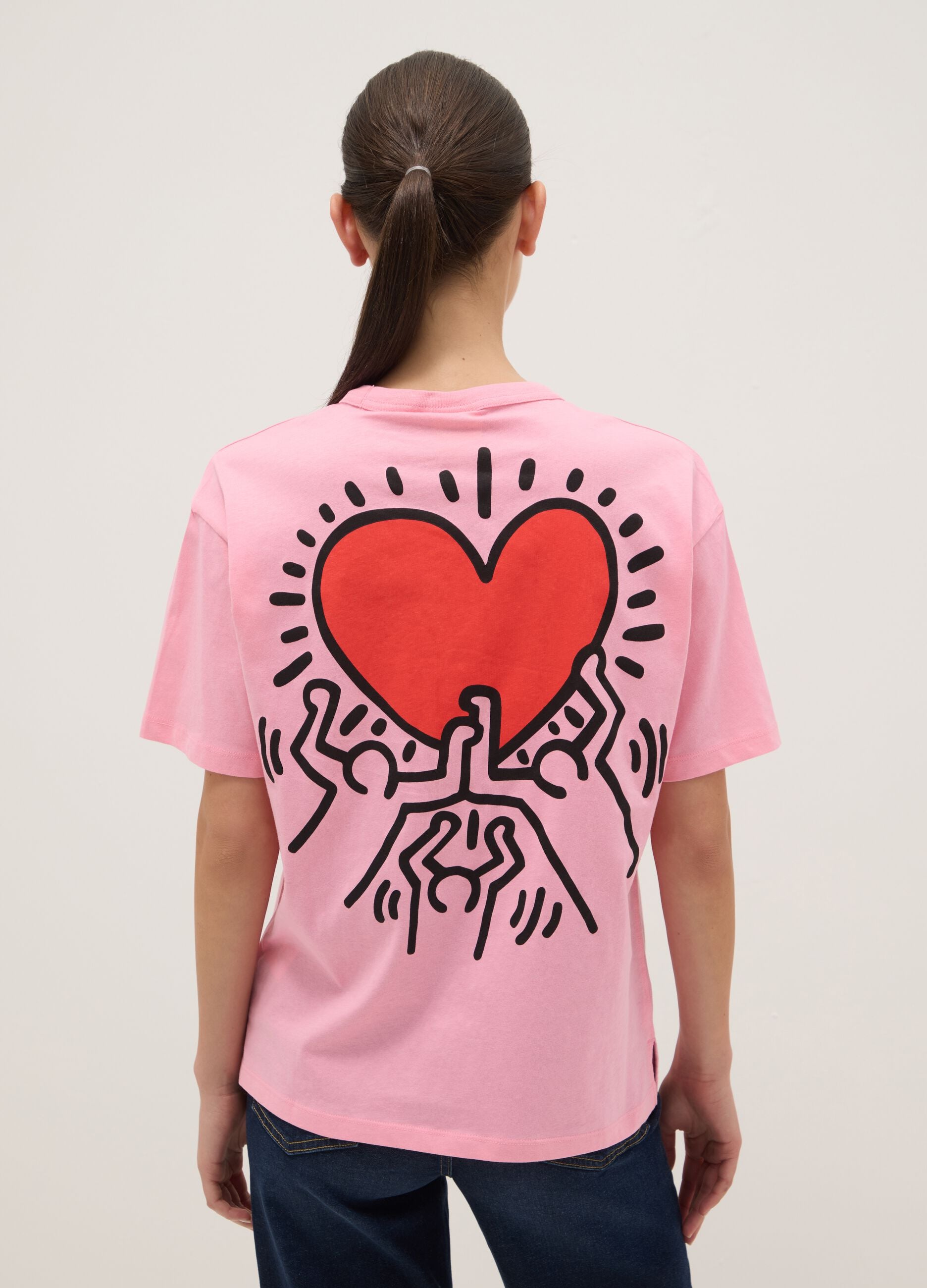 Pink pure cotton T-shirt regular fit with Keith Haring print