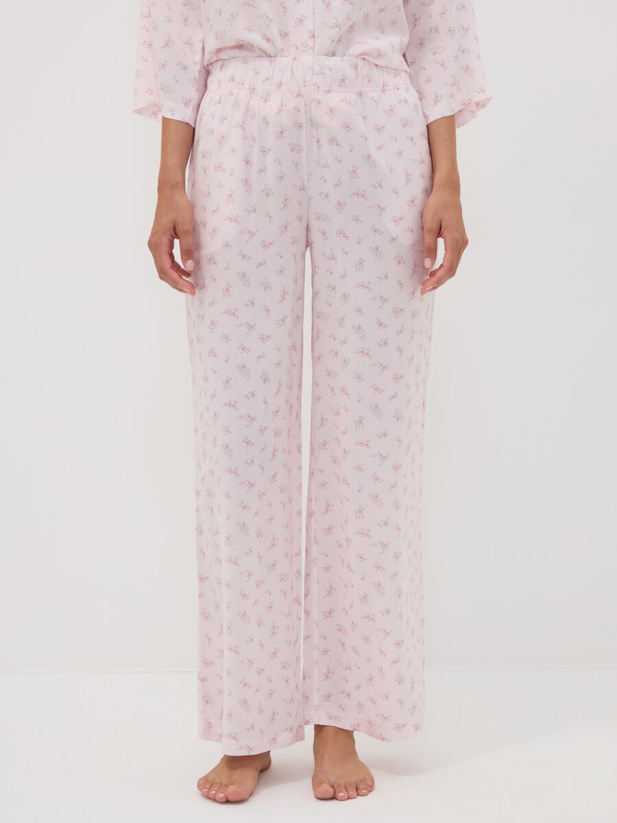 Pink pure viscose floral print pyjama trousers_1