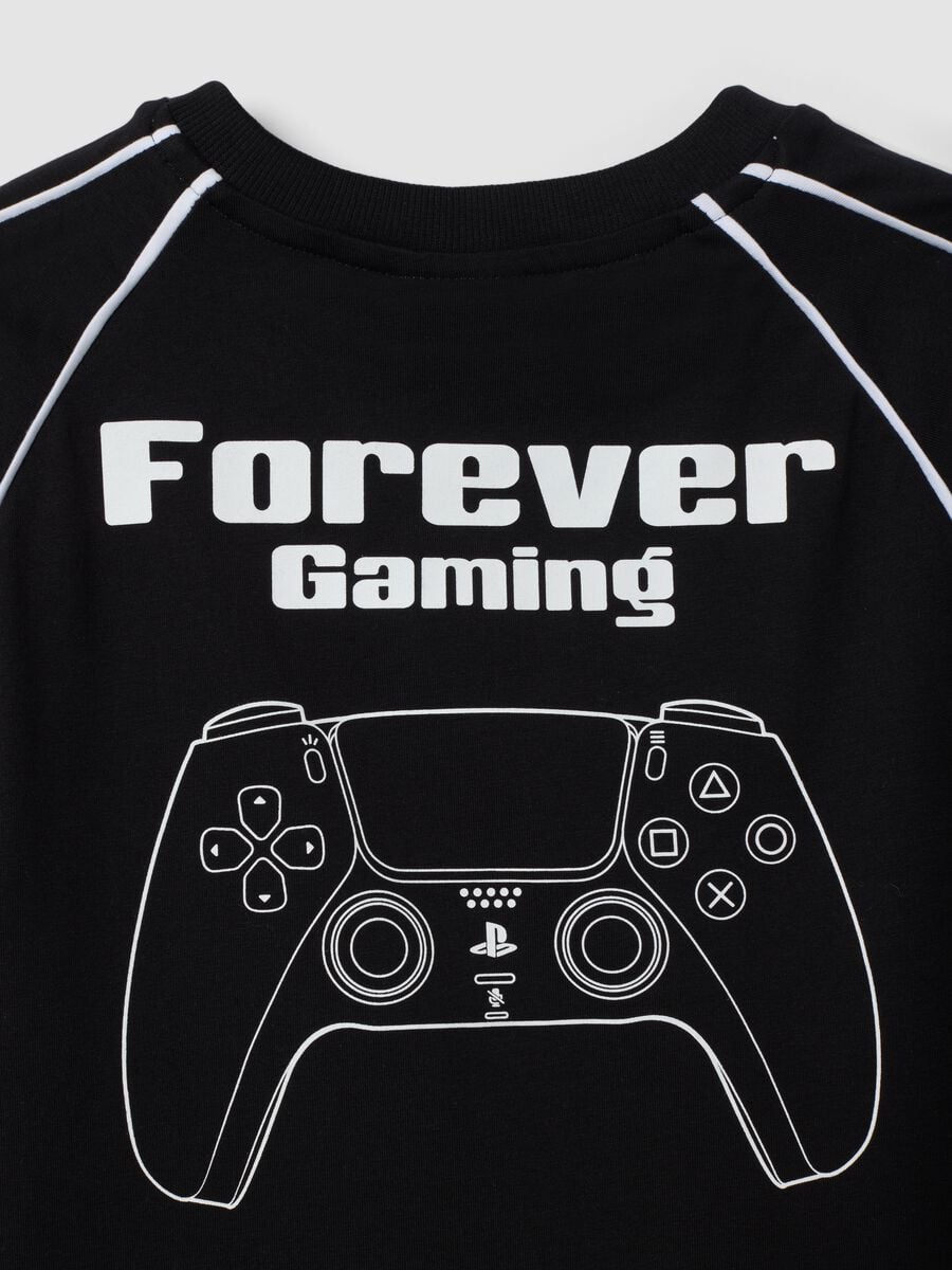 Black pure cotton crew-neck T-shirt with PlayStation print_1