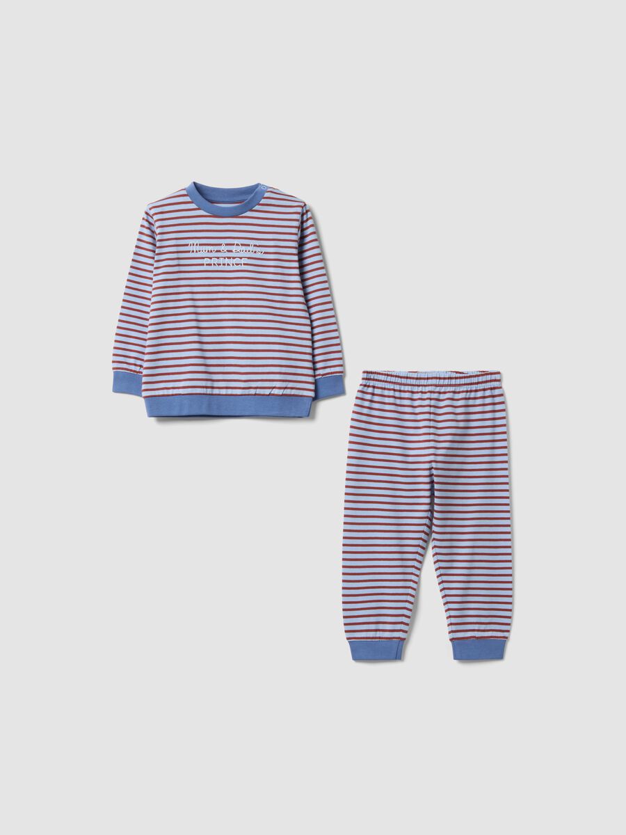 Multicolour striped organic cotton pyjamas with embroidered lettering_0