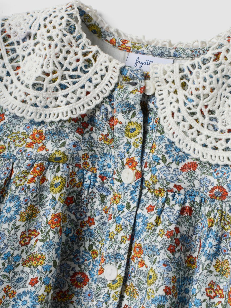 Multicolour pure viscose floral dress with lace collar_2