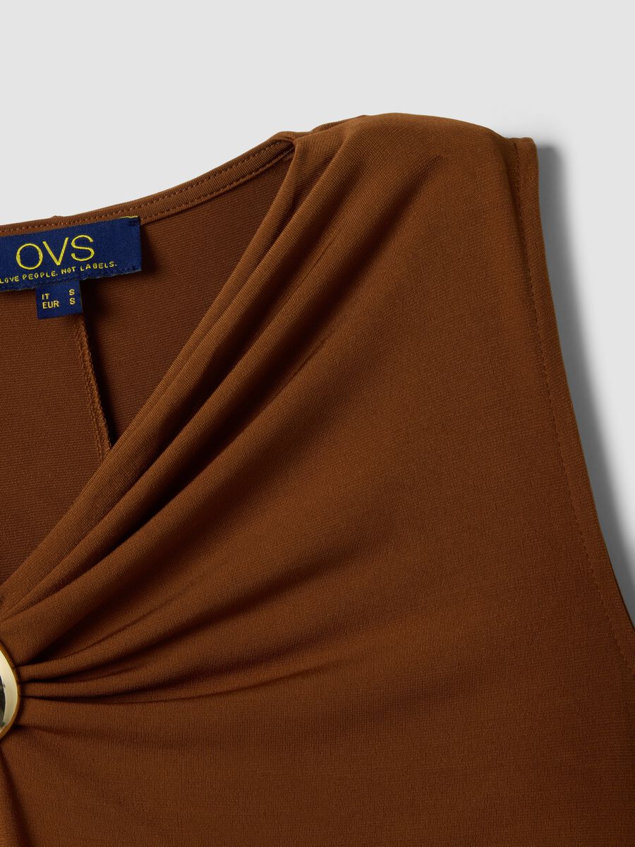 Brown sleeveless midi dress in stretch fabric_5
