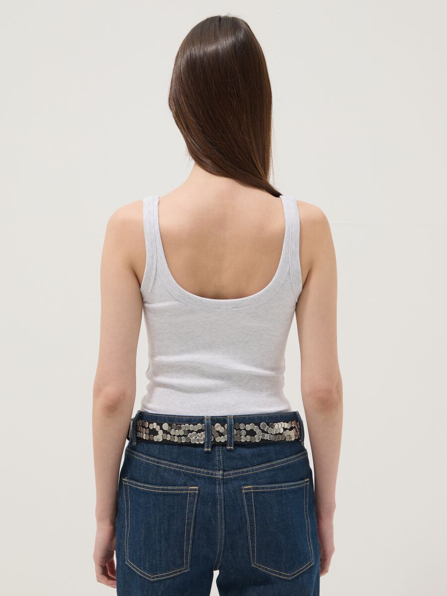 Grey ribbed stretch cotton bodysuit with wide neckline_3