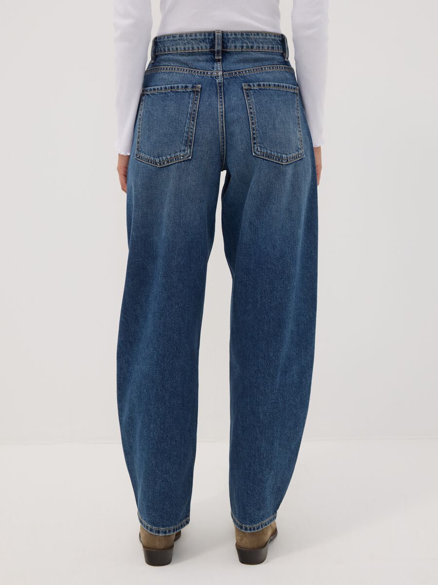 Dark blue pure cotton denim barrel-fit jeans_2