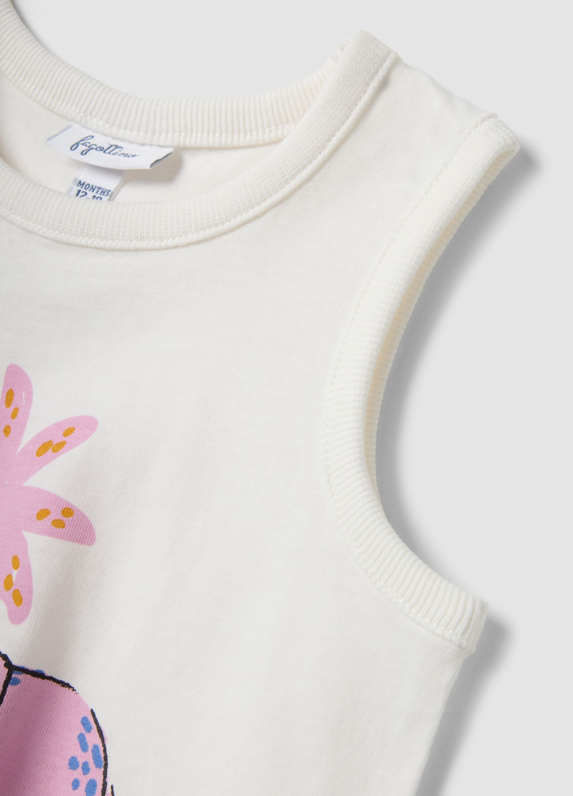 White organic cotton vest top with print and knot detail