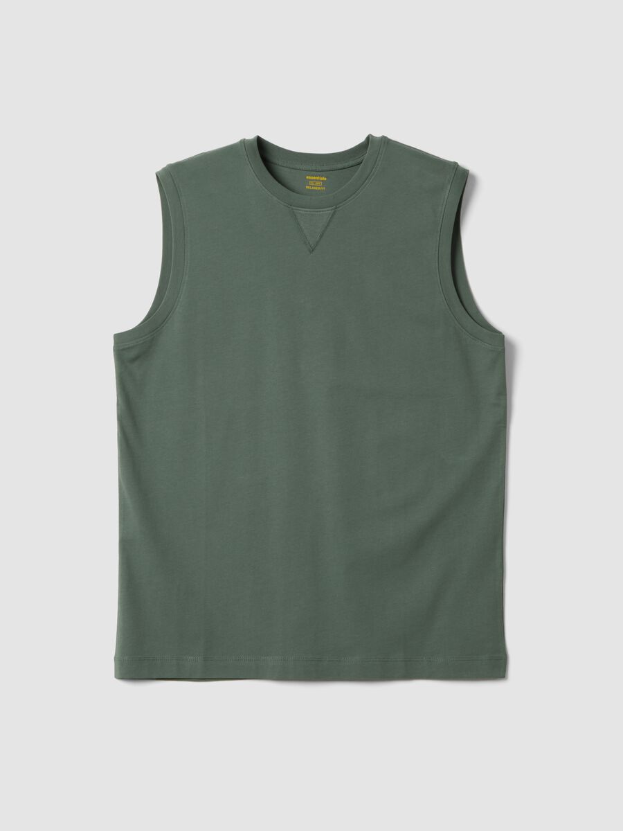 Green crew-neck pure cotton vest, relaxed fit_0