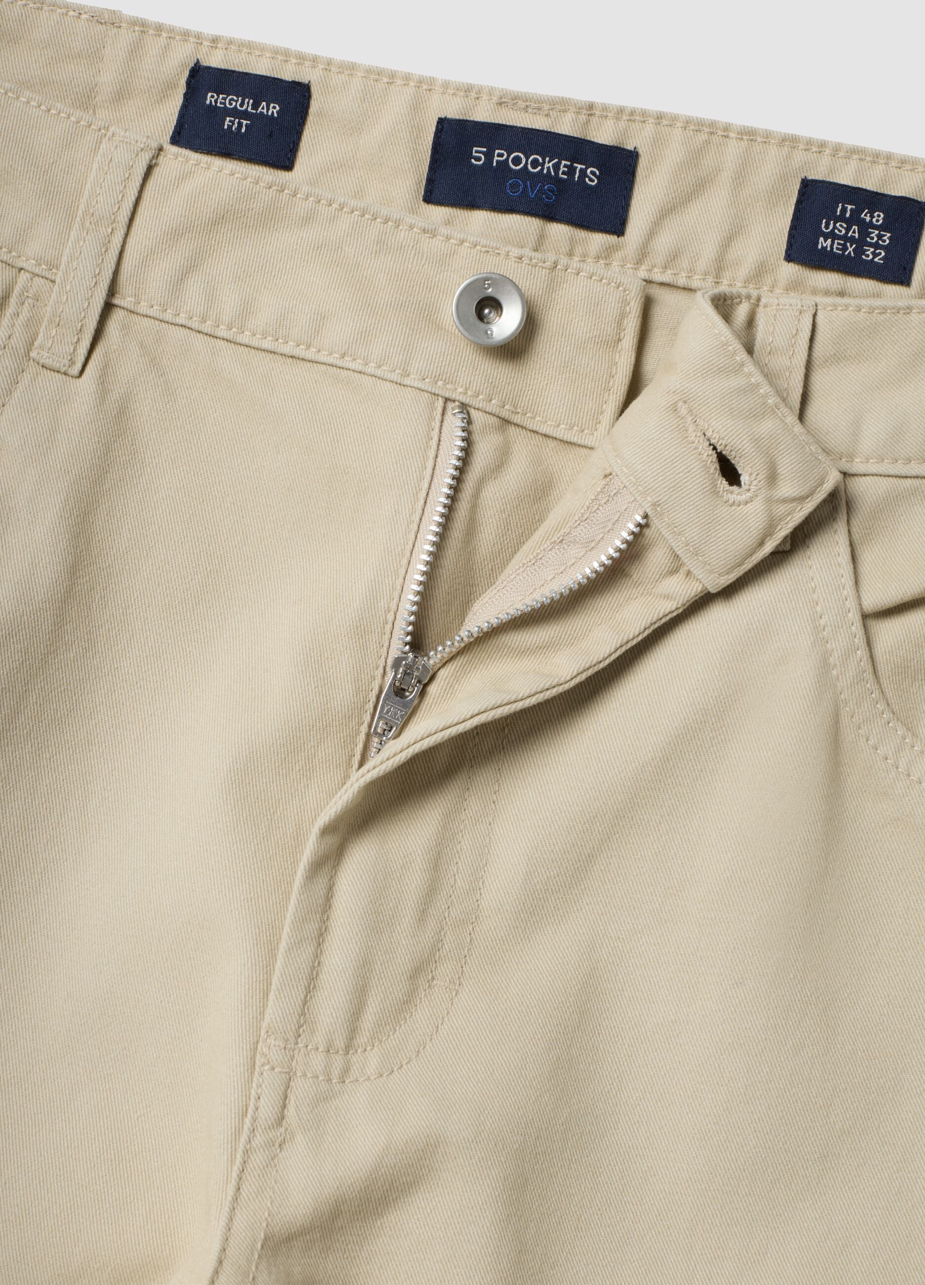 Beige pure cotton five-pocket trousers