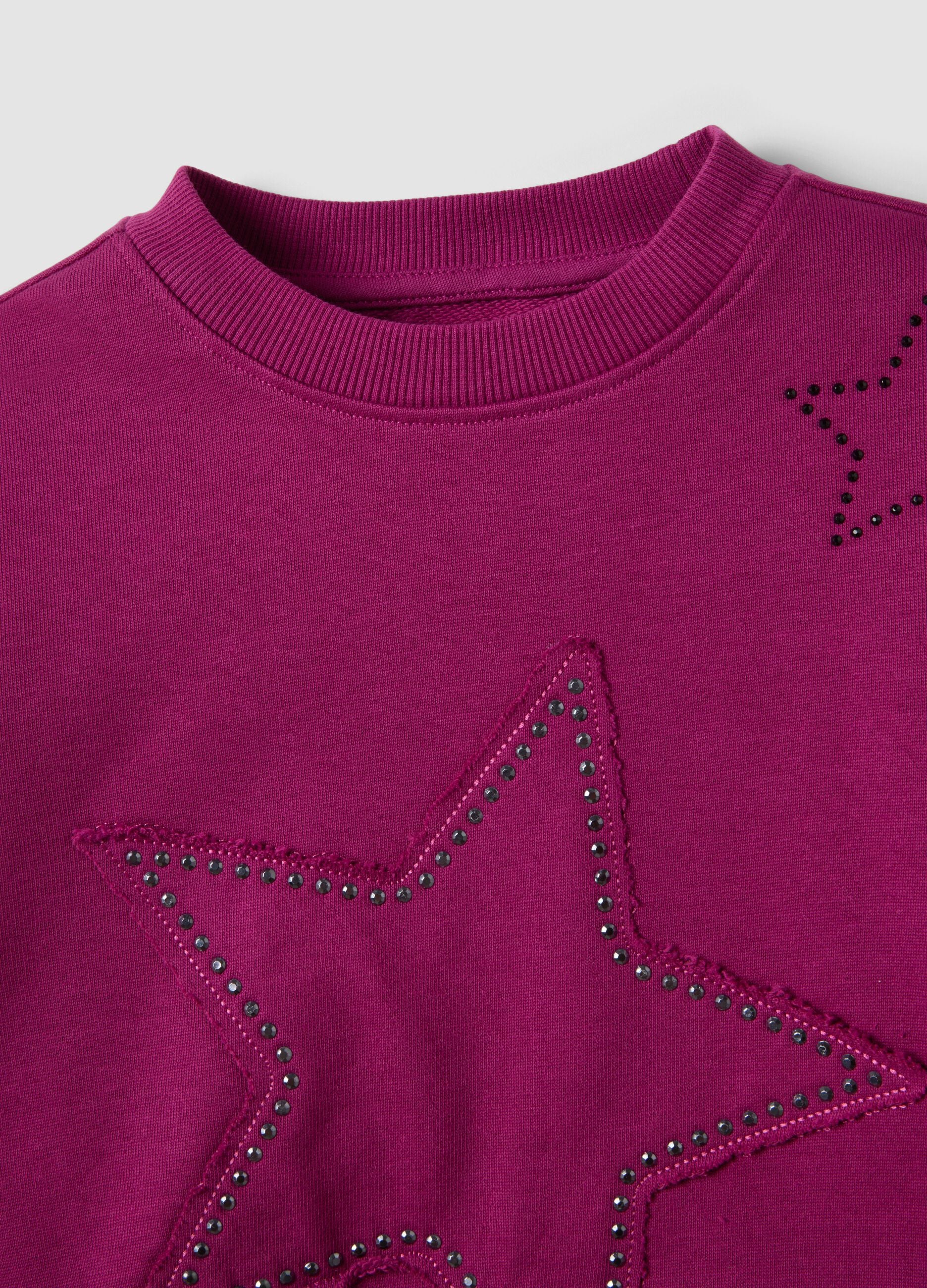 Purple pure cotton crew-neck sweatshirt with stars