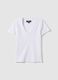 White regular fit deep V stretch cotton T-shirt_4
