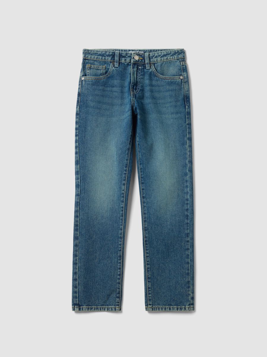 Blue pure cotton regular-fit jeans for boys_0