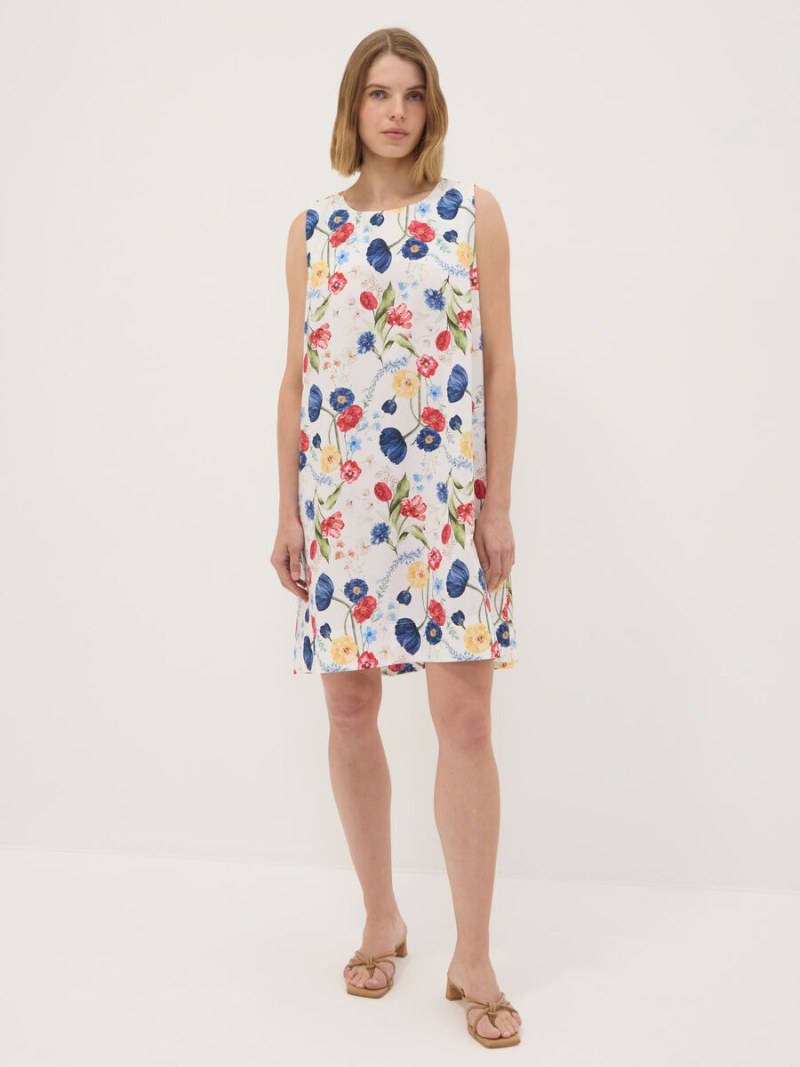 White floral dress in stretch cotton, regular fit_0