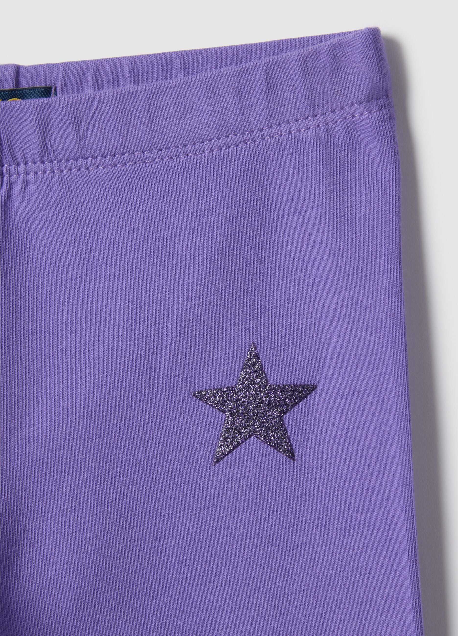 Girls' purple cotton stretch leggings slim fit with star