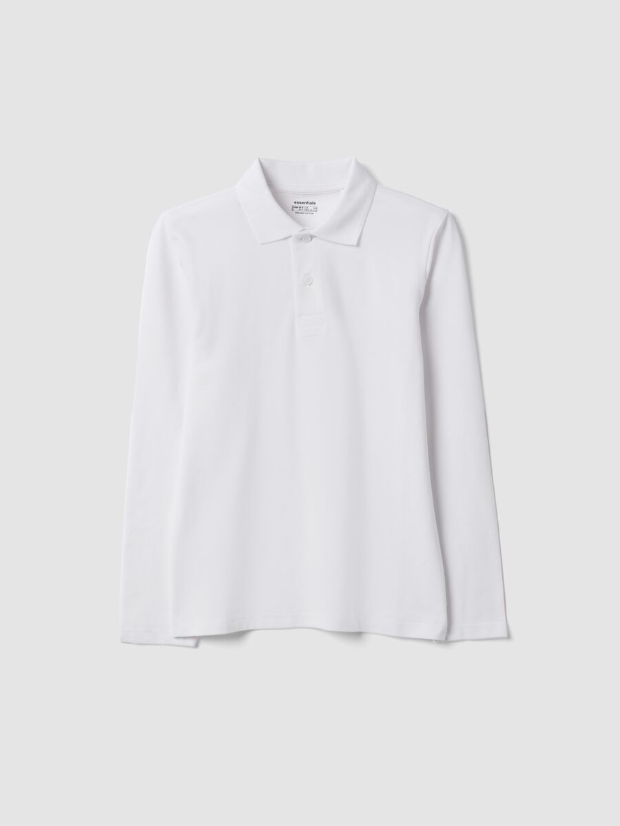 Polo bianca in piquet di puro cotone organico regular fit per ragazzo_0