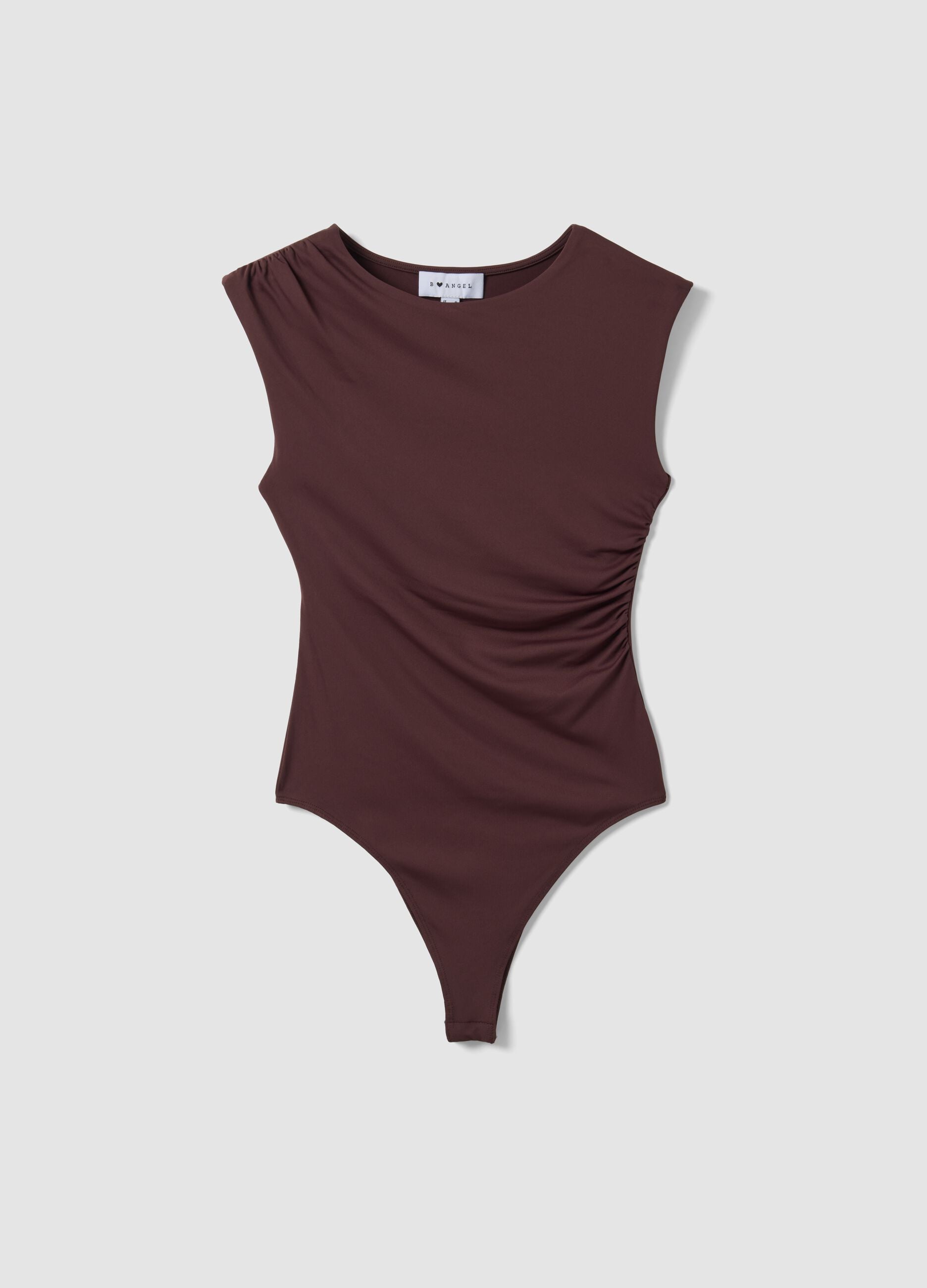 Brown stretch bodysuit with ruching, regular fit