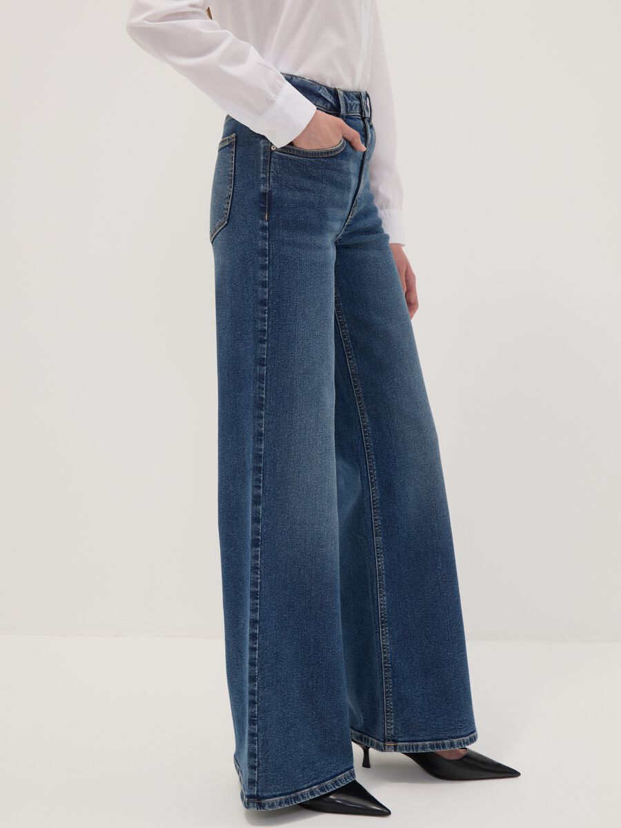 Blue high-waisted wide-leg stretch cotton jeans_3