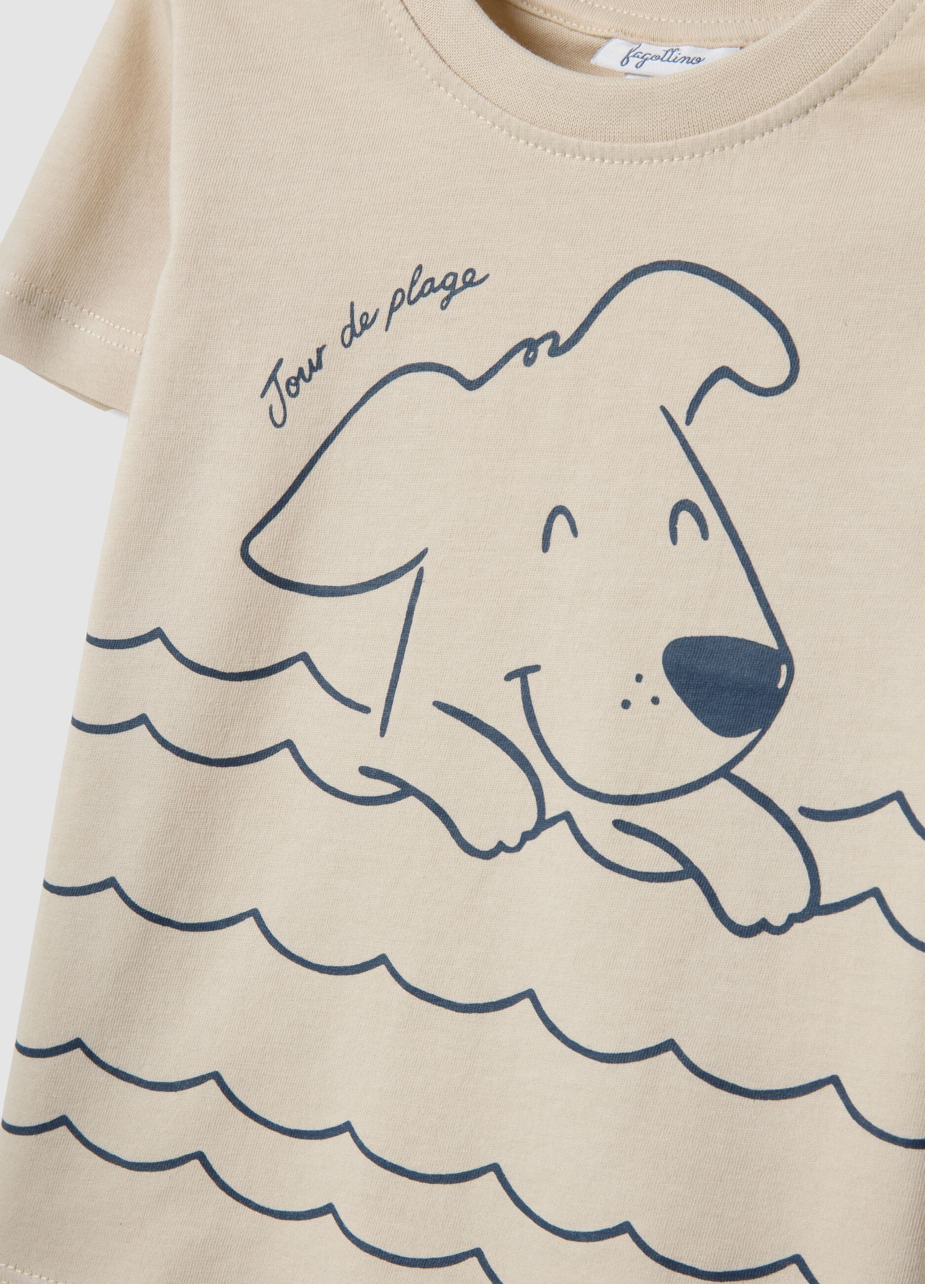 Beige pure cotton toddler t-shirt regular fit with dog print