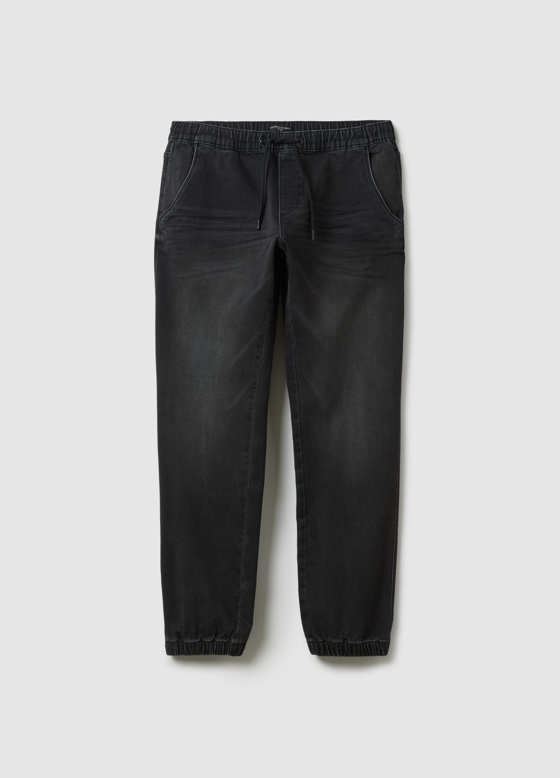 Regular fit black denim jeans with elastic waistband