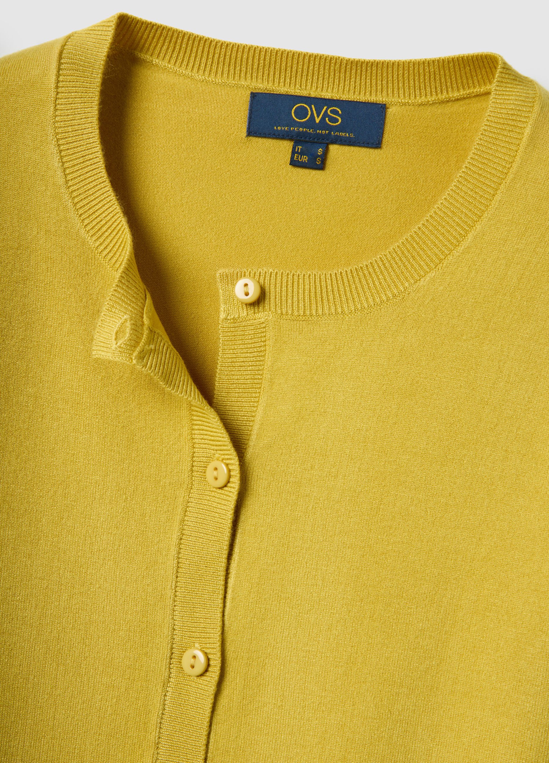 Yellow Crew Neck Regular Fit Cardigan