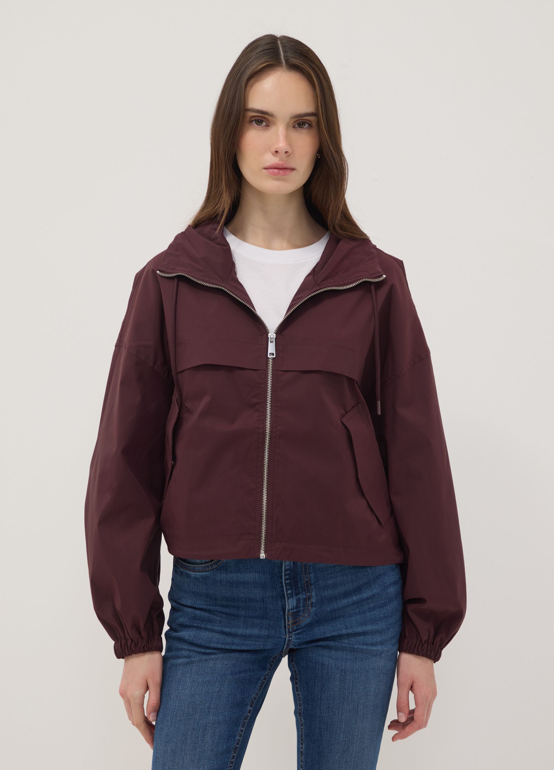 Purple hooded zip-up jacket