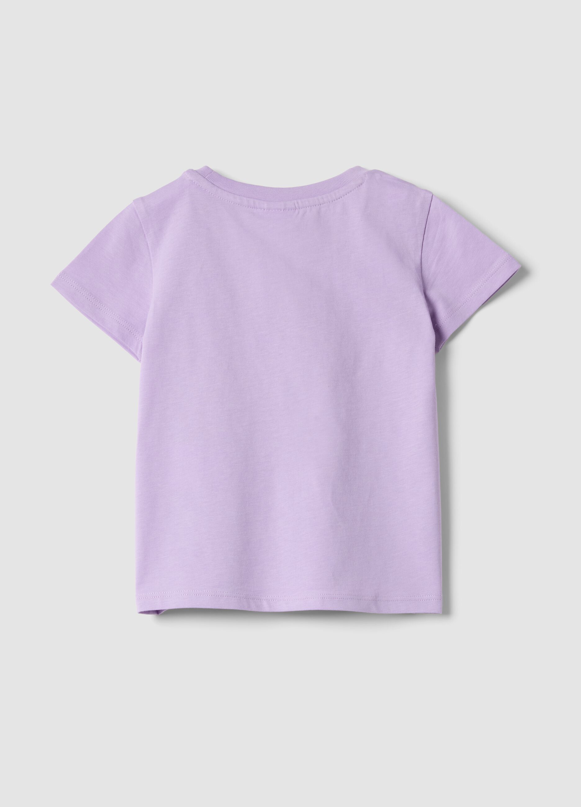 Girls' regular fit violet pure cotton T-shirt with floral print