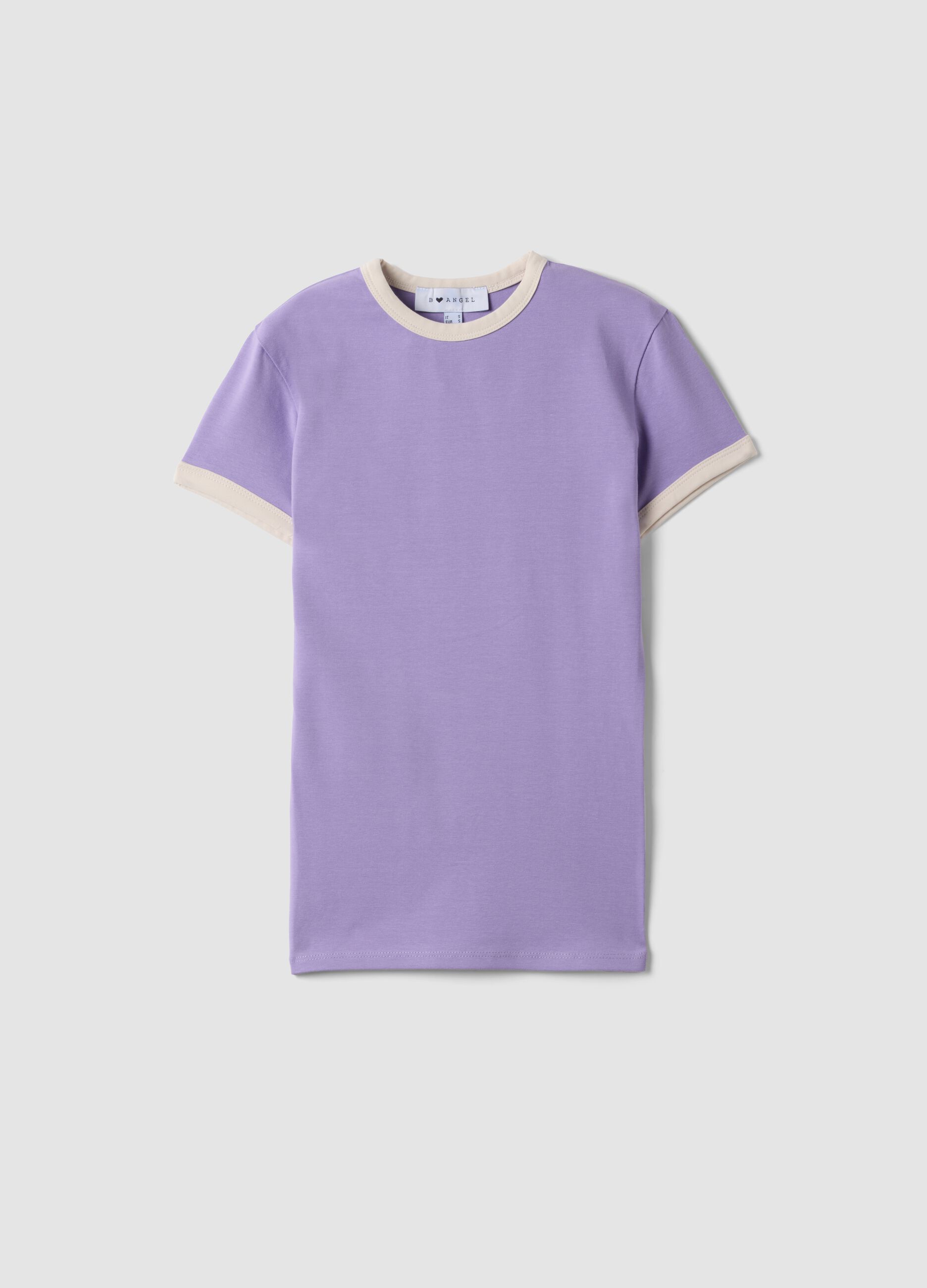 Purple fitted stretch cotton T-shirt with contrast trims