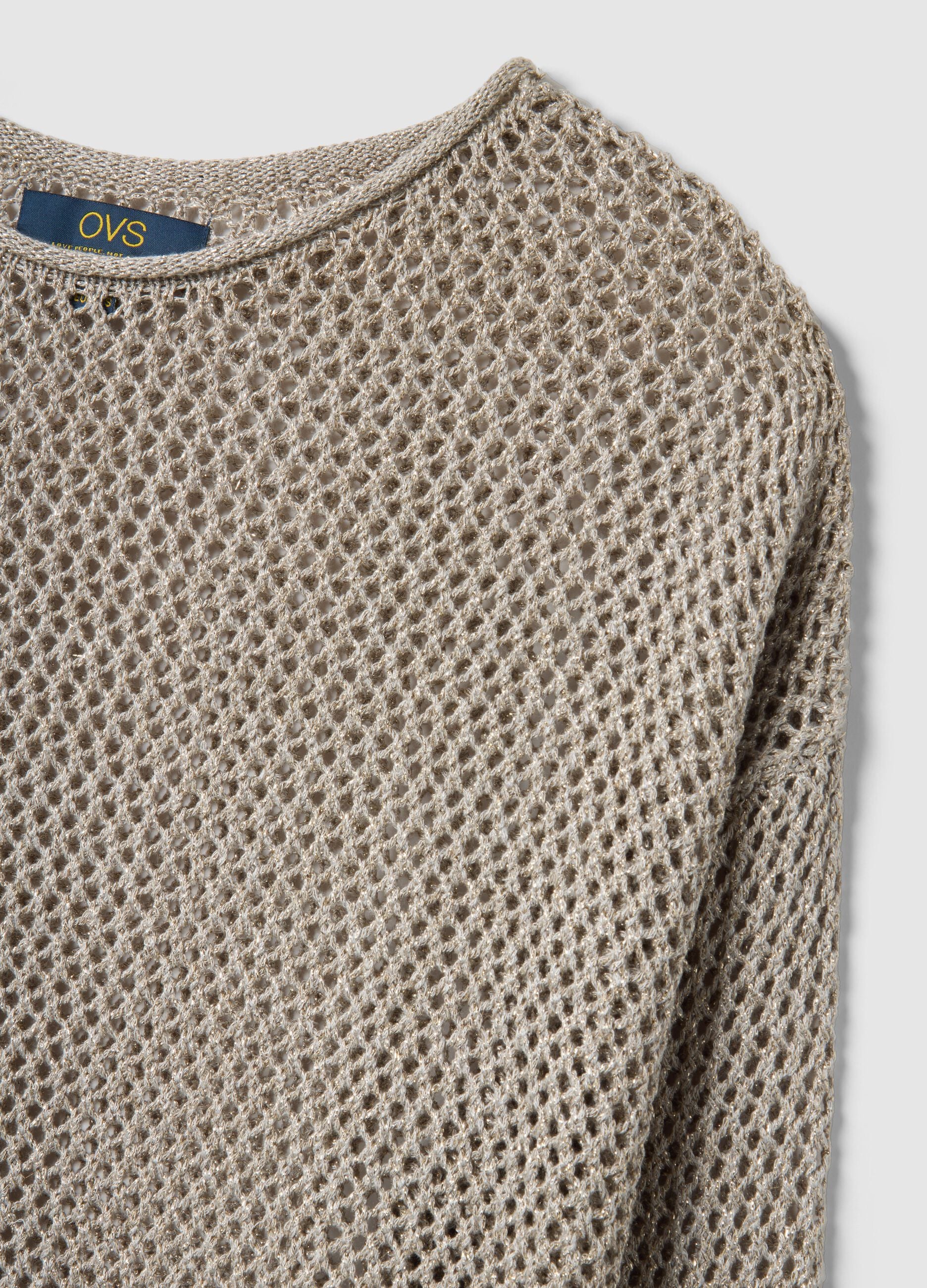 Beige viscose blend sweater regular fit with knit texture