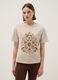 Beige short sleeve pure cotton t-shirt with regular fit and beads_0
