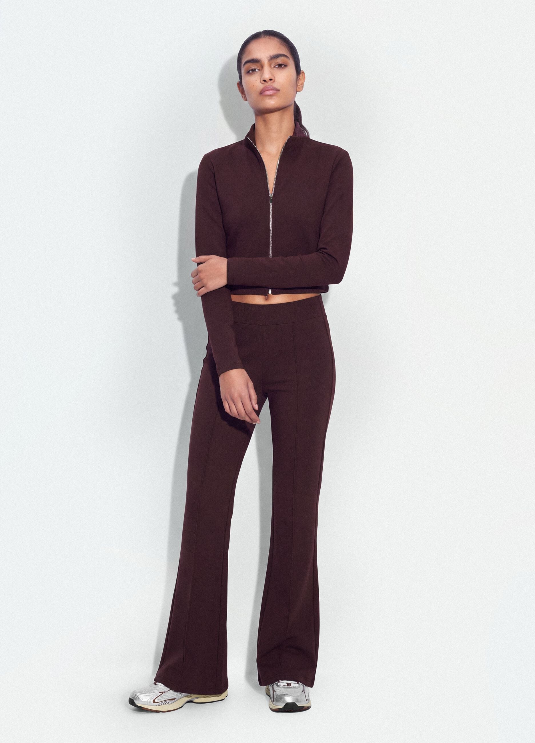 Purple fitted stretch-modal sweatshirt with high neck