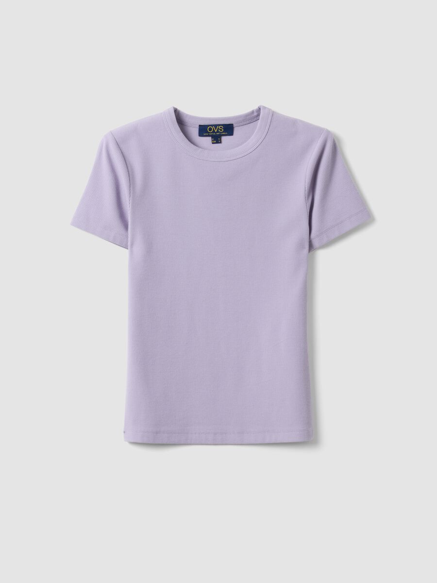 T-shirt fitted a maniche corte in cotone elasticizzato viola_4