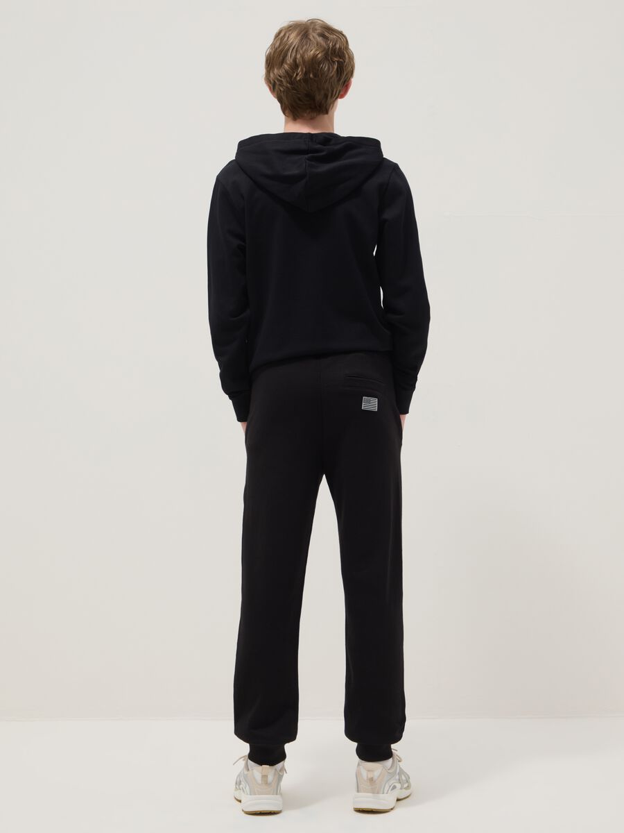 Boys' regular fit black cotton blend trousers with NASA patch_1