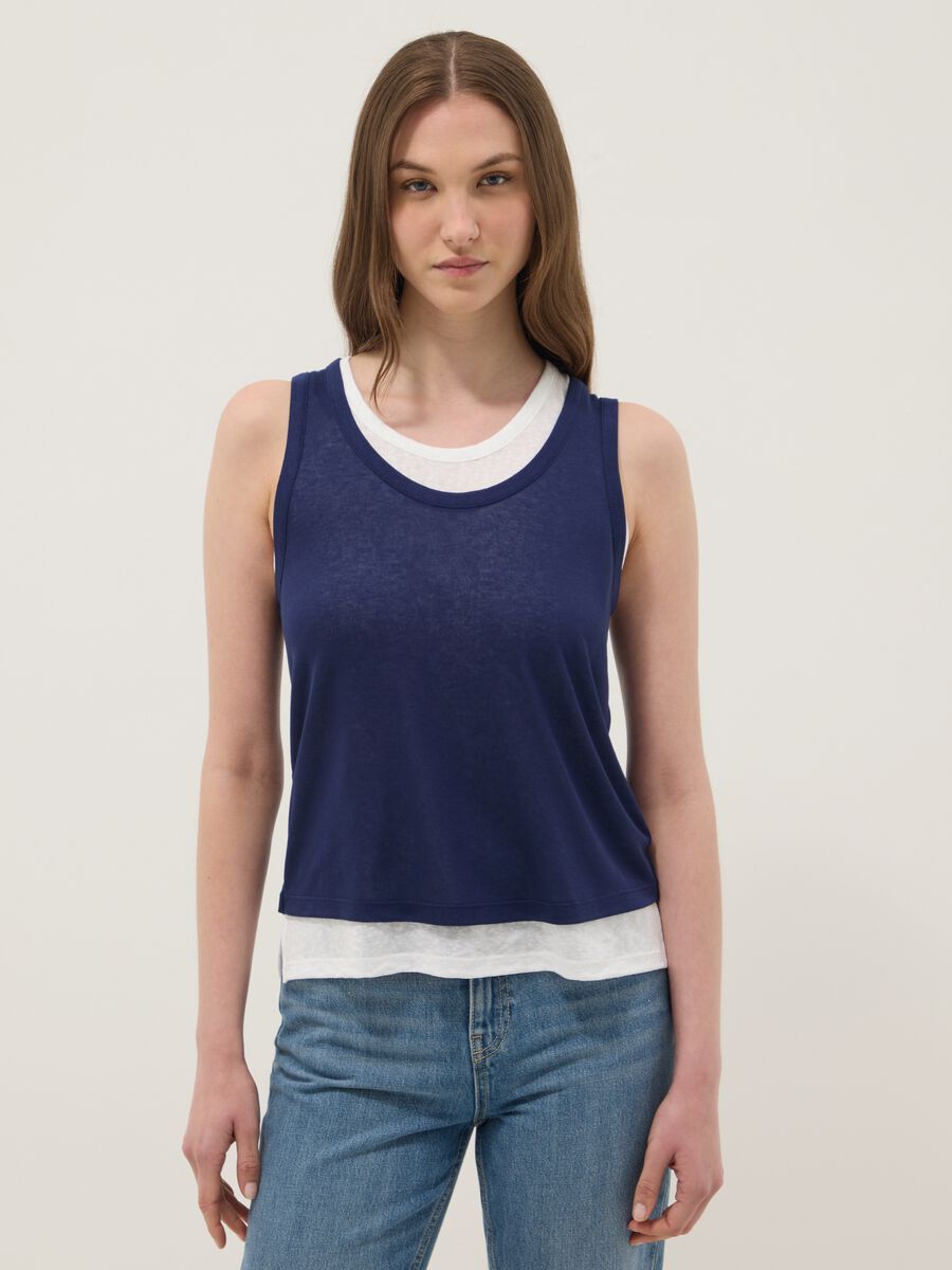 Blue viscose-blend regular-fit tank top_0