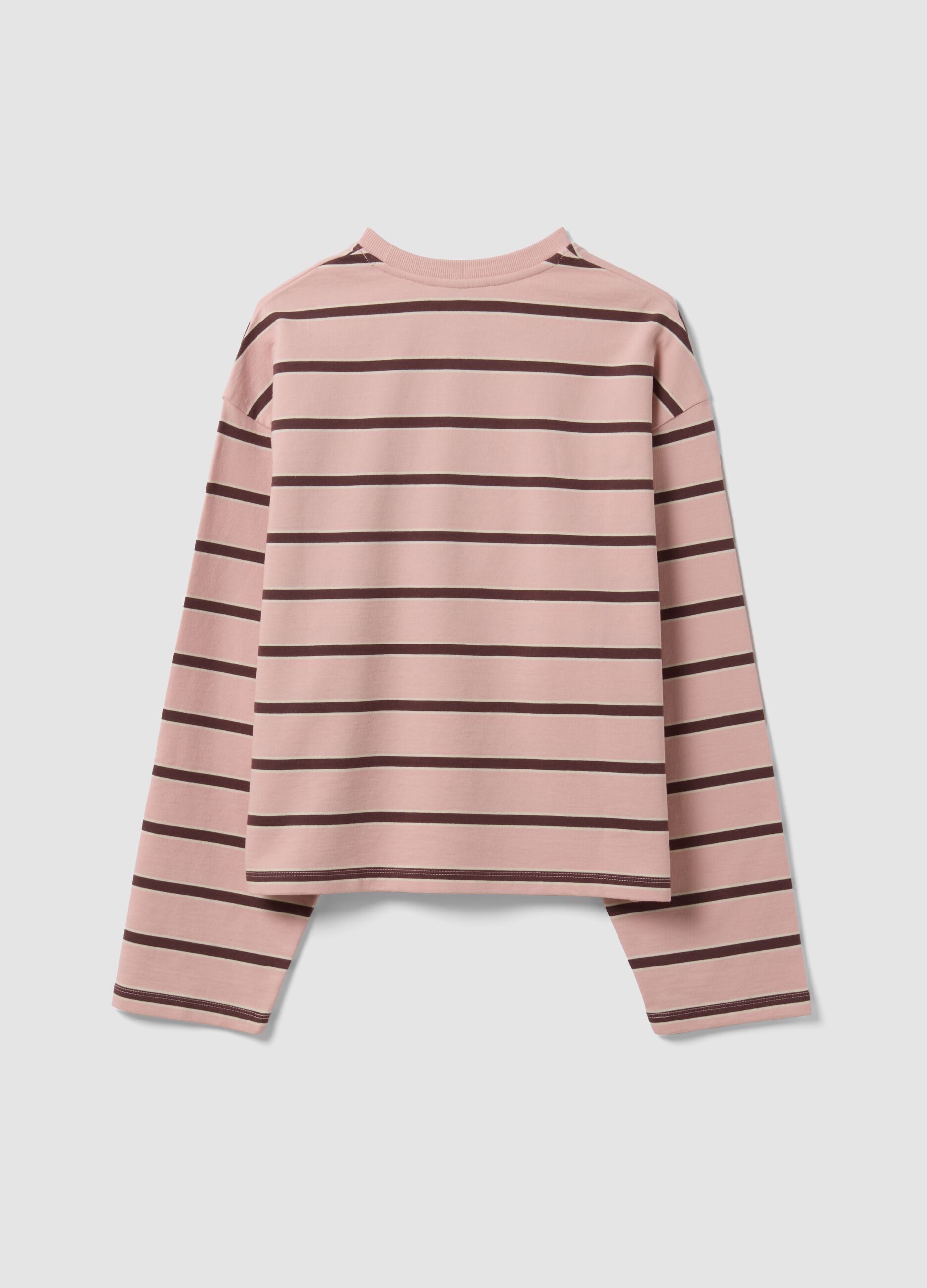 Pink pure cotton striped sweatshirt with crew neck, relaxed fit