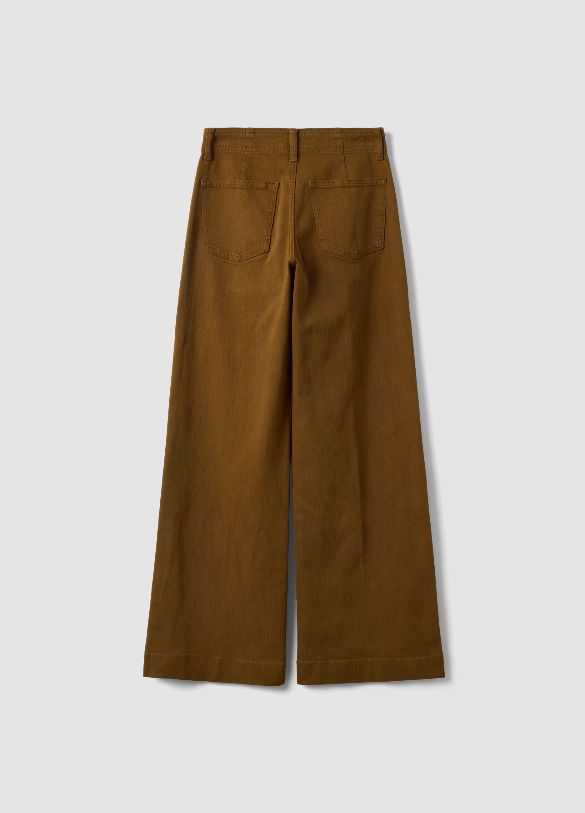 Brown wide-leg jeans in stretch cotton twill