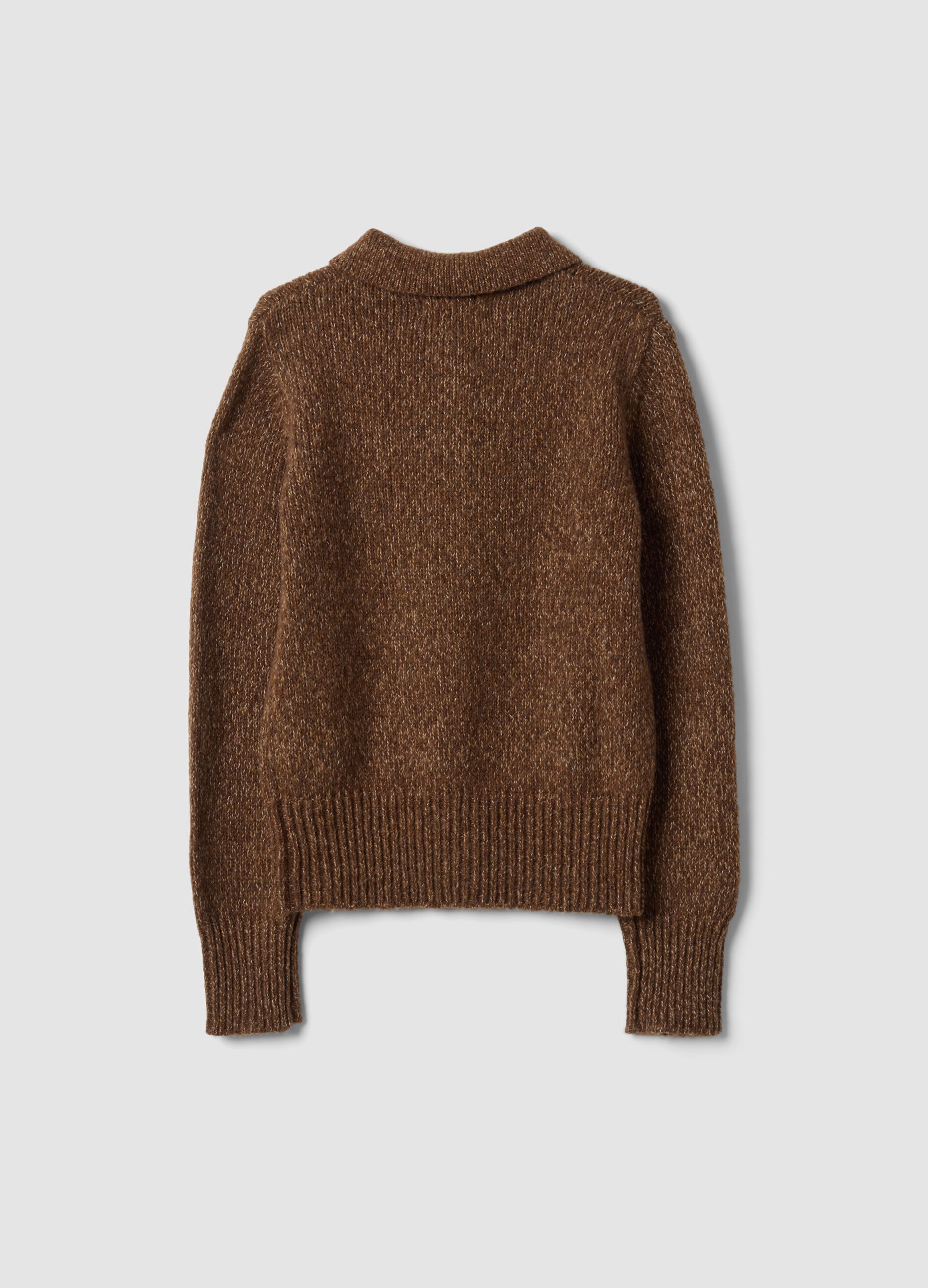 Brown wool-blend cardigan with polo collar