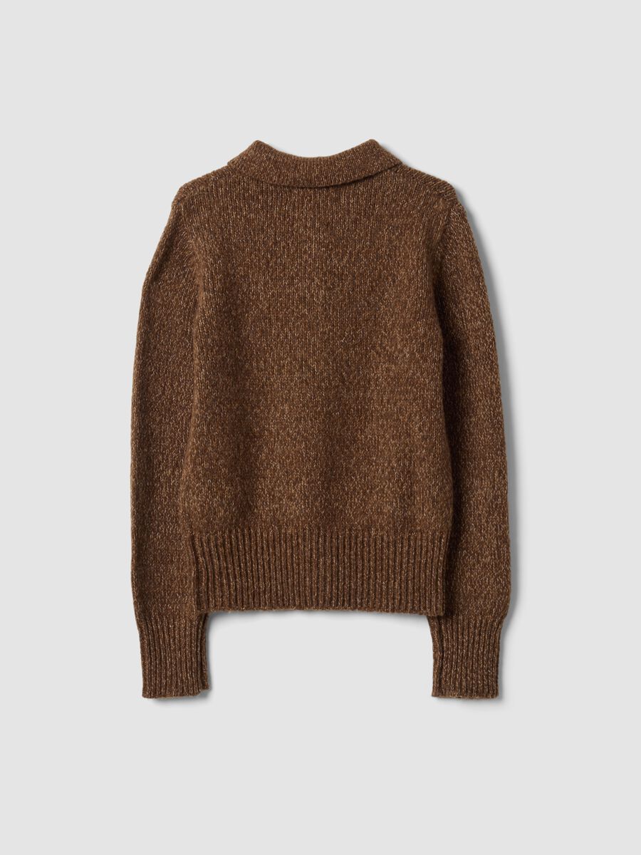 Brown wool-blend cardigan with polo collar_6