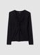 Black stretch viscose slim-fit T-shirt with front ruching_4