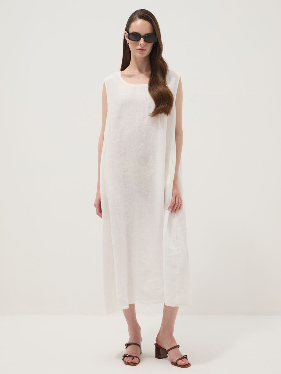 Long white pure linen dress, regular fit_2