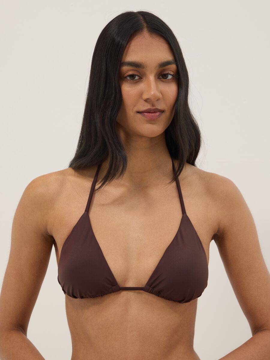Top bikini a triangolo marrone in tessuto elasticizzato_0