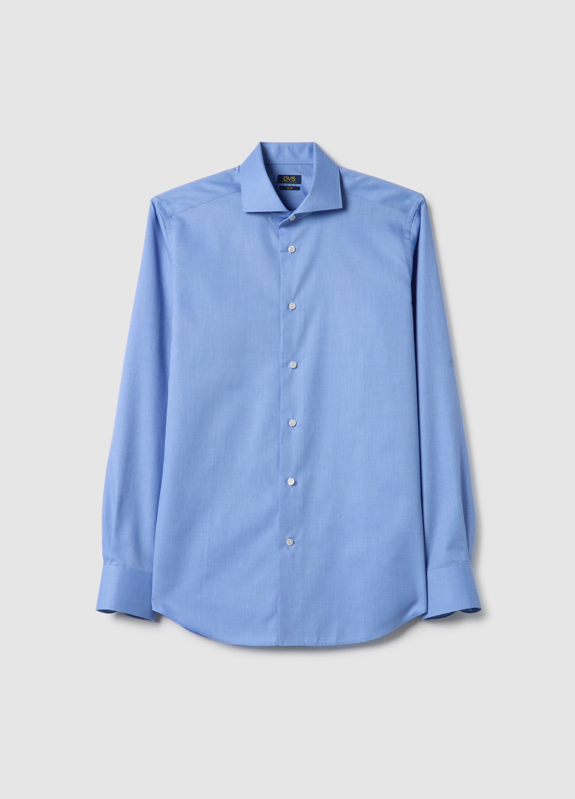 Slim fit light blue pure cotton shirt