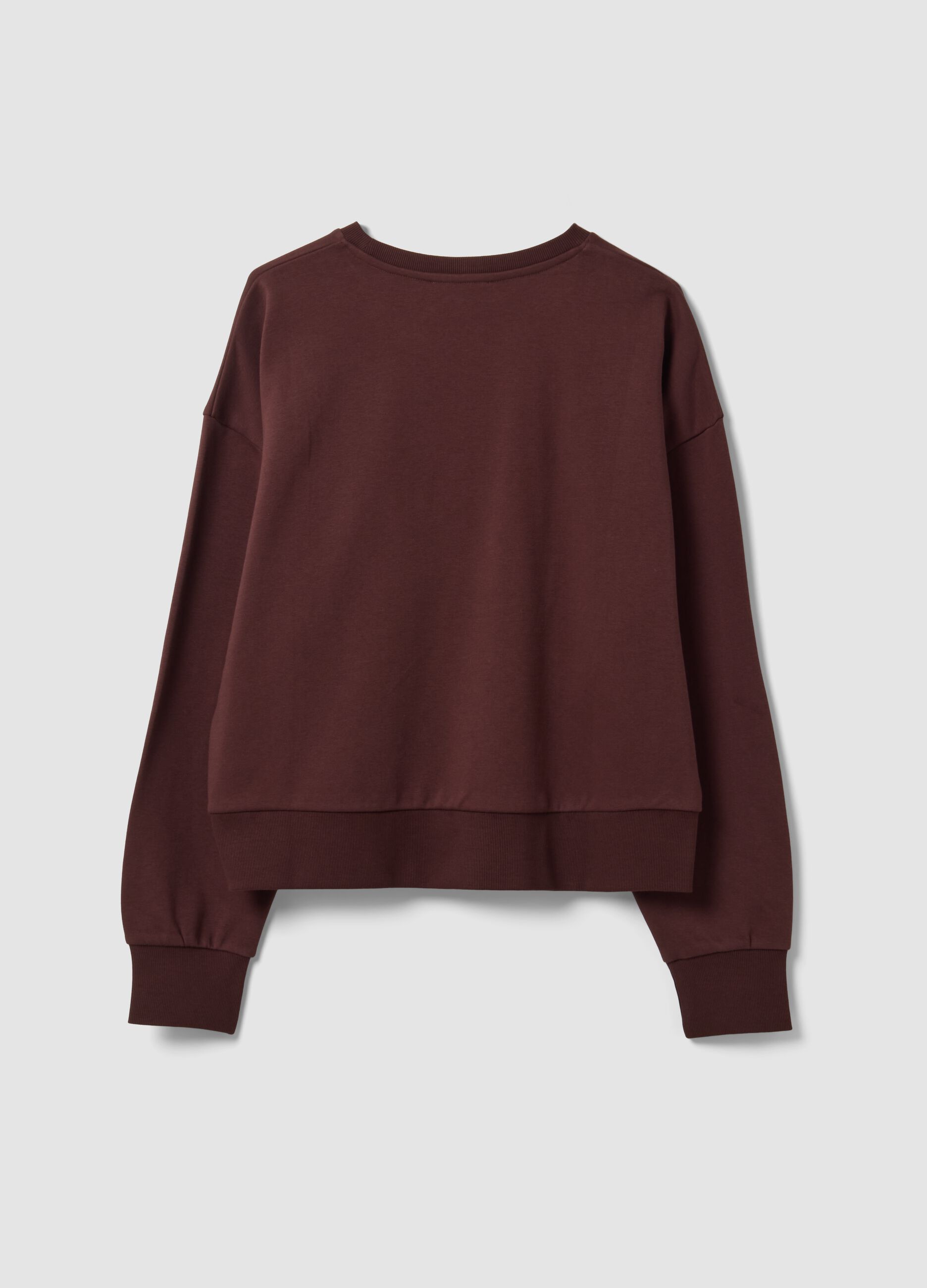 Brown cotton-blend sweatshirt with crew neck and teddy print